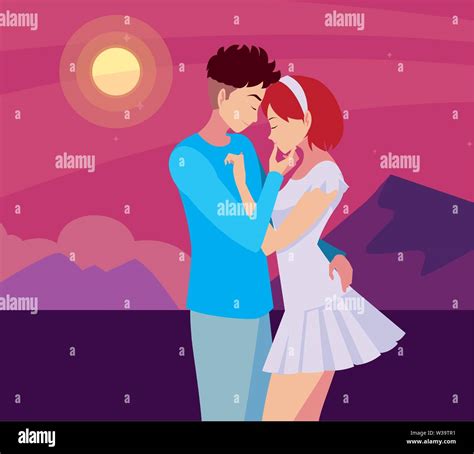 romantic couple hugging sun landscape vector illustration stock vector image and art alamy
