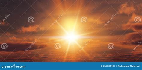 Sunset Sunrise With Clouds Light Rays 3d Illustration Stock
