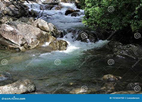 Rushing Water In Stream In Great Smokey Mountains National Park Stock