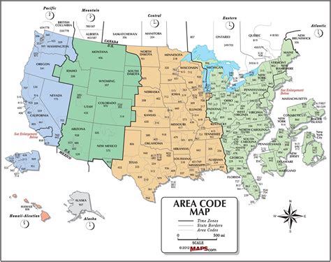 Usa Area Code And Time Zone Wall Map