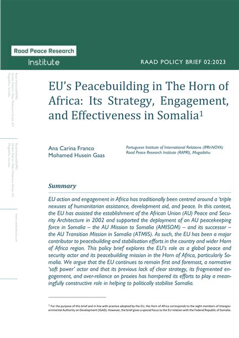 Pdf Eus Peacebuilding In The Horn Of Africa Its Strategy