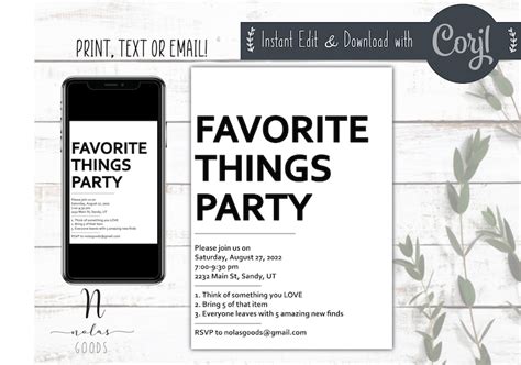 Favorite Things Party Invitation Printable Favorite Things Etsy