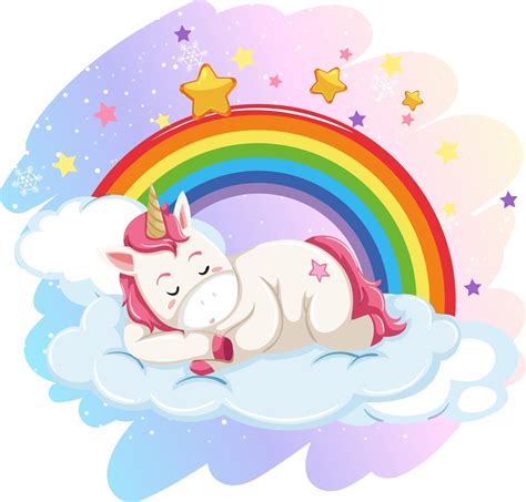 Cute Unicorn Laying On Cloud In The Pastel Sky With Rainbow 2896232