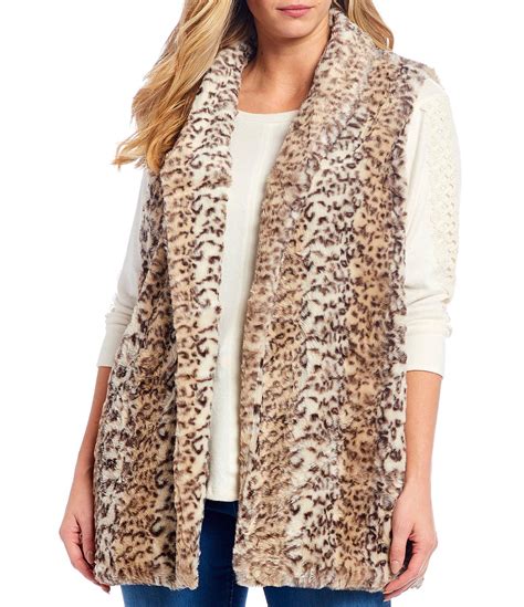 plus size faux fur leopard print open front vest open front vest bobeau leopard print