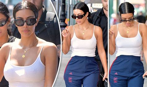 Kim Kardashian Flashes Nipples As She Goes Braless In Dangerously Low Cut Skintight Vest