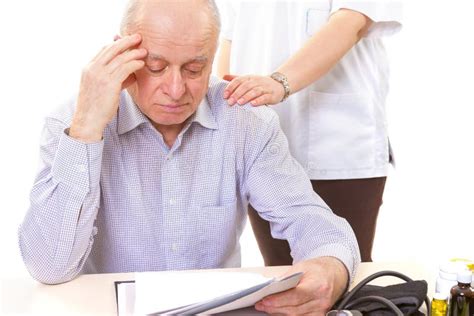 Doctor Comforting Mature Stressed Patient Stock Image Image Of