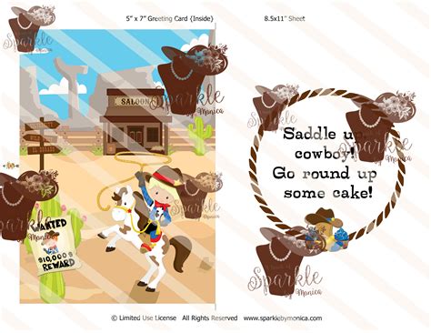 5x7 Cowboy Birthday Printable Card Instant Download Sparkle By Monica