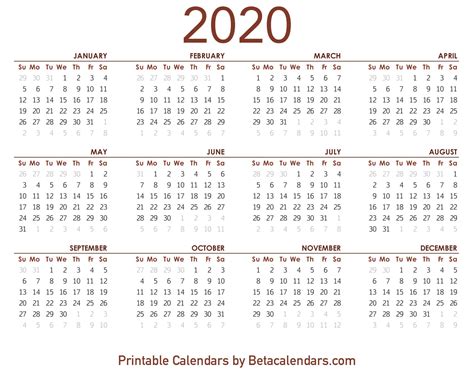 2020 Calendar Free Printable Yearly Calendar 2020 Blendertoday