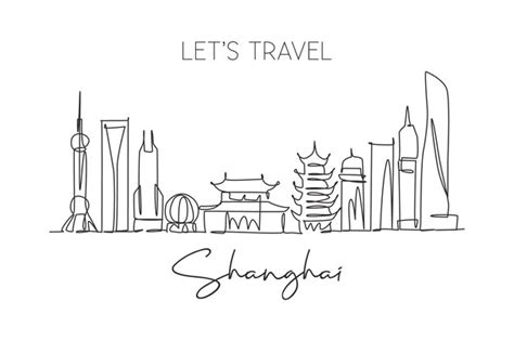Premium Vector One Single Line Drawing Shanghai Skyline China