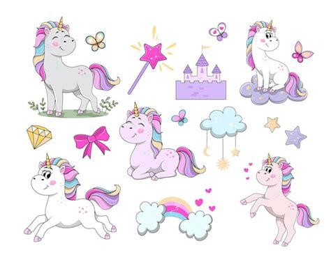 Premium Vector Cute Unicorns Collection