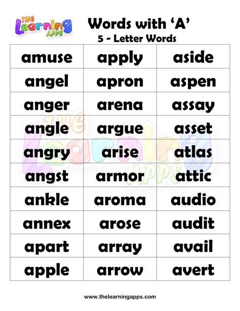 Words That Start With A For Kids Words That Begin With A