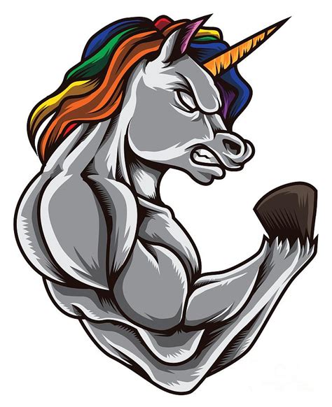 Unicorn At The Gym Training Fitness Muscles Power Digital Art By Mister