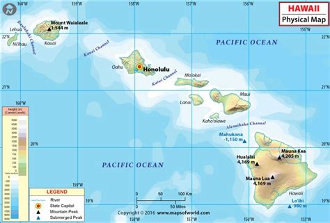 Physical Map Of Hawaii Hawaii Physical Map