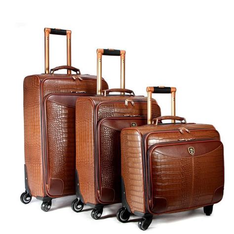 Retro Brown Crocodile Spinner Rolling Luggage Women Password Trolley