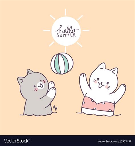 Cartoon Cute Cats Playing Ball Royalty Free Vector Image