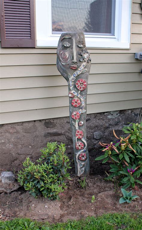 Garden Totem Made Of Recycled Material And Cement One Of A Kind Garden