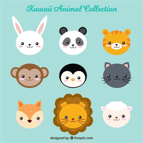 Pack De Animales Simpáticos Kawaii Vector Premium