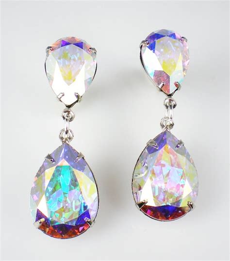 Rhinestone Earrings Crystal Aurora Borealis Swarovski Dangle