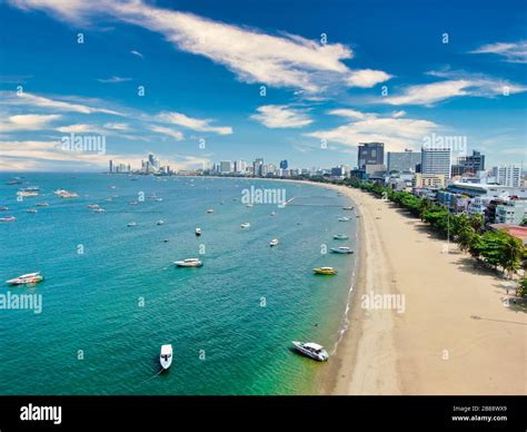 Aerial View With Drone Tourists At Pattaya Beach Chonburi Thailand Beautiful Landscape Hat