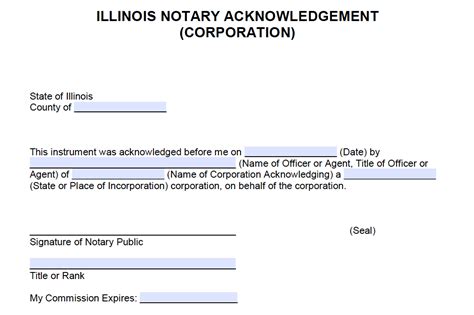 Free Illinois Notary Acknowledgement Corporation Pdf Word