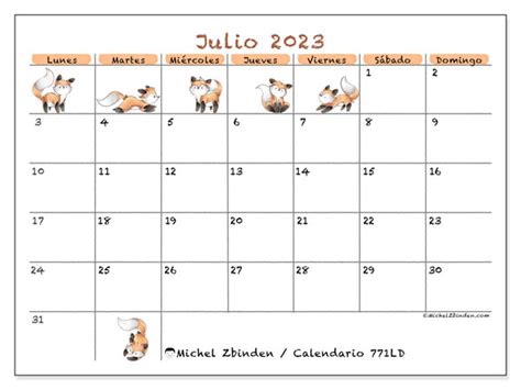 Calendario Julio De 2023 Para Imprimir “771ld” Michel Zbinden Cl