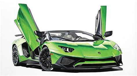 Lamborghini Aventador Sv Roadster Drawing Neon Green Luxury Car