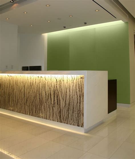Backlit Reception Desk With Absolute White Stone Top Front Desk