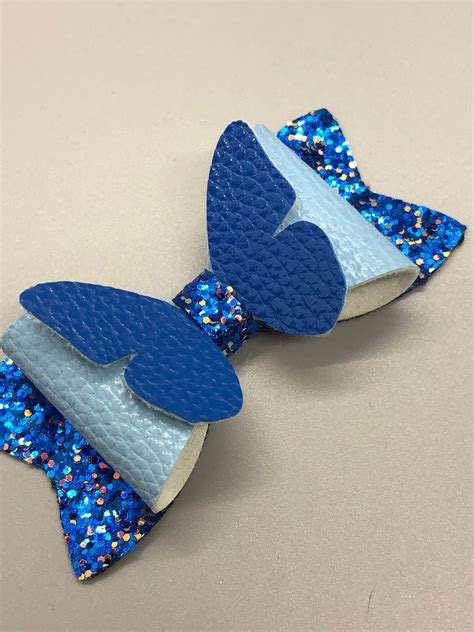Butterfly Hair Bow Faux Leather Butterfly Bow Blue Glitter Etsy UK