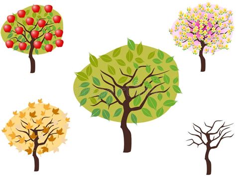 Cartoon Style Of Seasonal Trees Stock Vector Illustration Of Bush