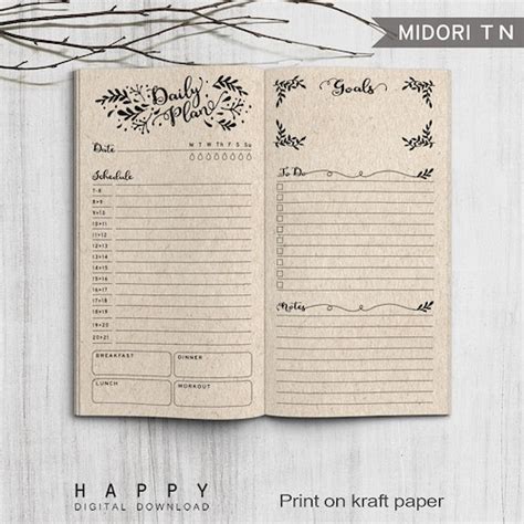 Printable Inserts Daily Planner Midori Daily Spreadsheet Etsy