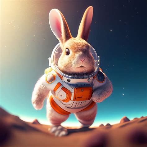 Funny Rabbit Wear Space Suit Floating In The Space Generative Ai