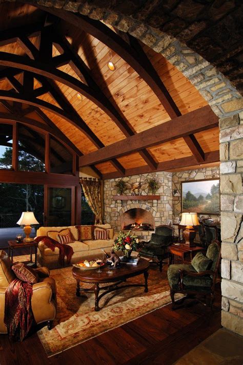 Rustic Living Room Home Fireplace Log Homes Cabin Homes