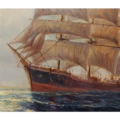 19th Century Oil Painting Of Clipper Ship Seascape By