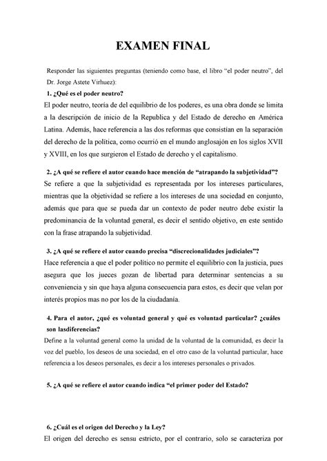 Preguntas Y Respuestas Examen Final EXAMEN FINAL Responder Las