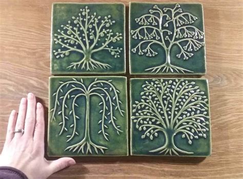 Set Of Four 6x6 Tree Tiles Sets Of Ceramic Handmade Tiles
