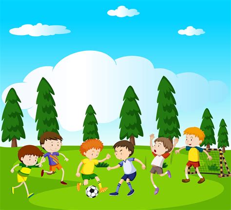 Boys Playing Soccer In Park 431815 Vector Art At Vecteezy