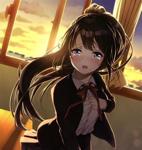 Wallpaper Anime Girl Crying Classroom Sad Face Brown