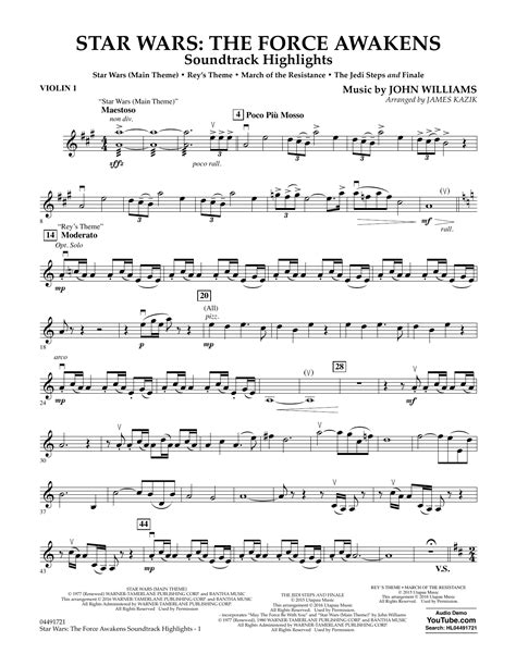 Star Wars The Force Awakens Soundtrack Highlights Violin 1 Sheet