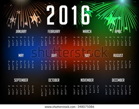 Vector Illustration Colorful Design 2016 Calendar Stock Vector Royalty