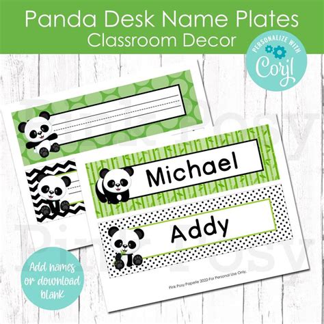 Editable Desk Name Plates Panda Desk Name Tag Classroom Decorations