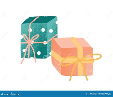 Wrapped Presents Flat Vector Illustration T Boxes Decorated With