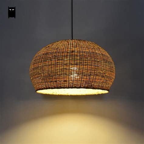 Hand Woven Bamboo Wicker Rattan Round Cage Shade Pendant Light Fixture