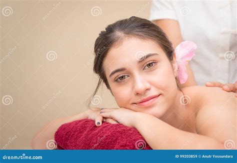 Women Is Relaxing Happy In A Spa Massage Stock Image Image Of Therapy Hair 99203859