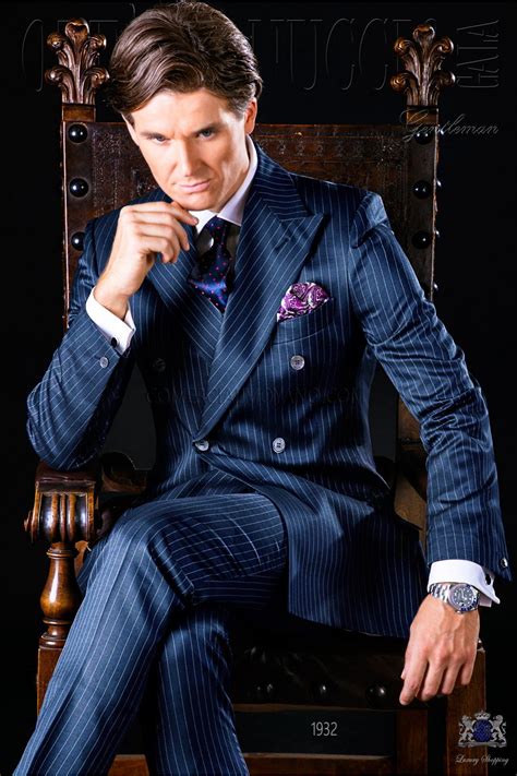 Italian Bespoke Royal Blue Pinstripe Double Breasted Suit Stylish
