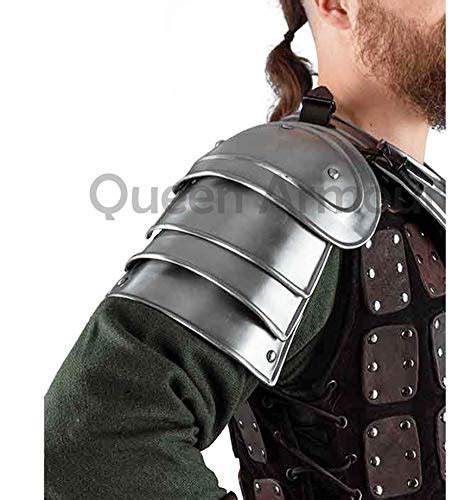 Queen Armour Medieval Iron Gorget Spaulders Arm Shoulder Set Viking