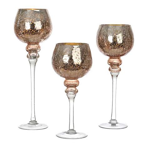 Candle Holders Rose Gold Crackle Glass Charismas Set Of 3 Mocome Decor