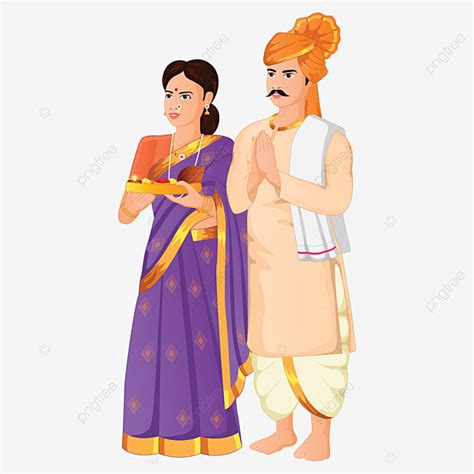 индийская пара стоит с традиционными тканями сари дхоти и курта Png индийская пара Saree