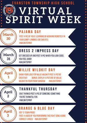Spirit week ideas for formal offices should focus on tradition. ETHS Virtual Spirit Week, March 30-April 3