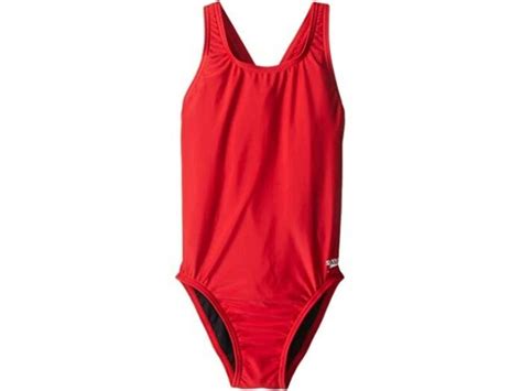 Speedo Girls Swimwear Pro Lt Open Back Solid Swimsuit Red Size 12 28