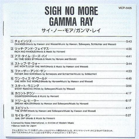 中古 Gamma Ray ガンマ・レイ Sigh No More 〔cd〕 Y8628りずむぼっくす神戸元町店 通販